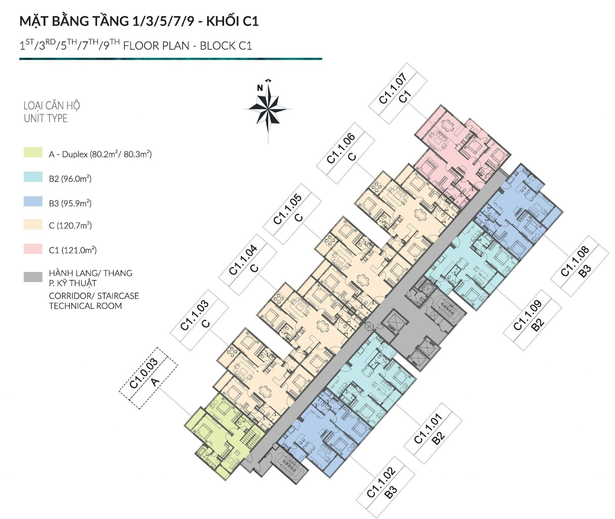 Diamond Centery - Tháp C1 - Tầng 1-3-5-7-9