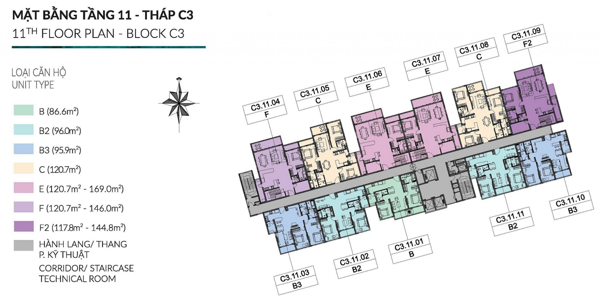 Diamond Centery - Tháp C3 - Tầng 11