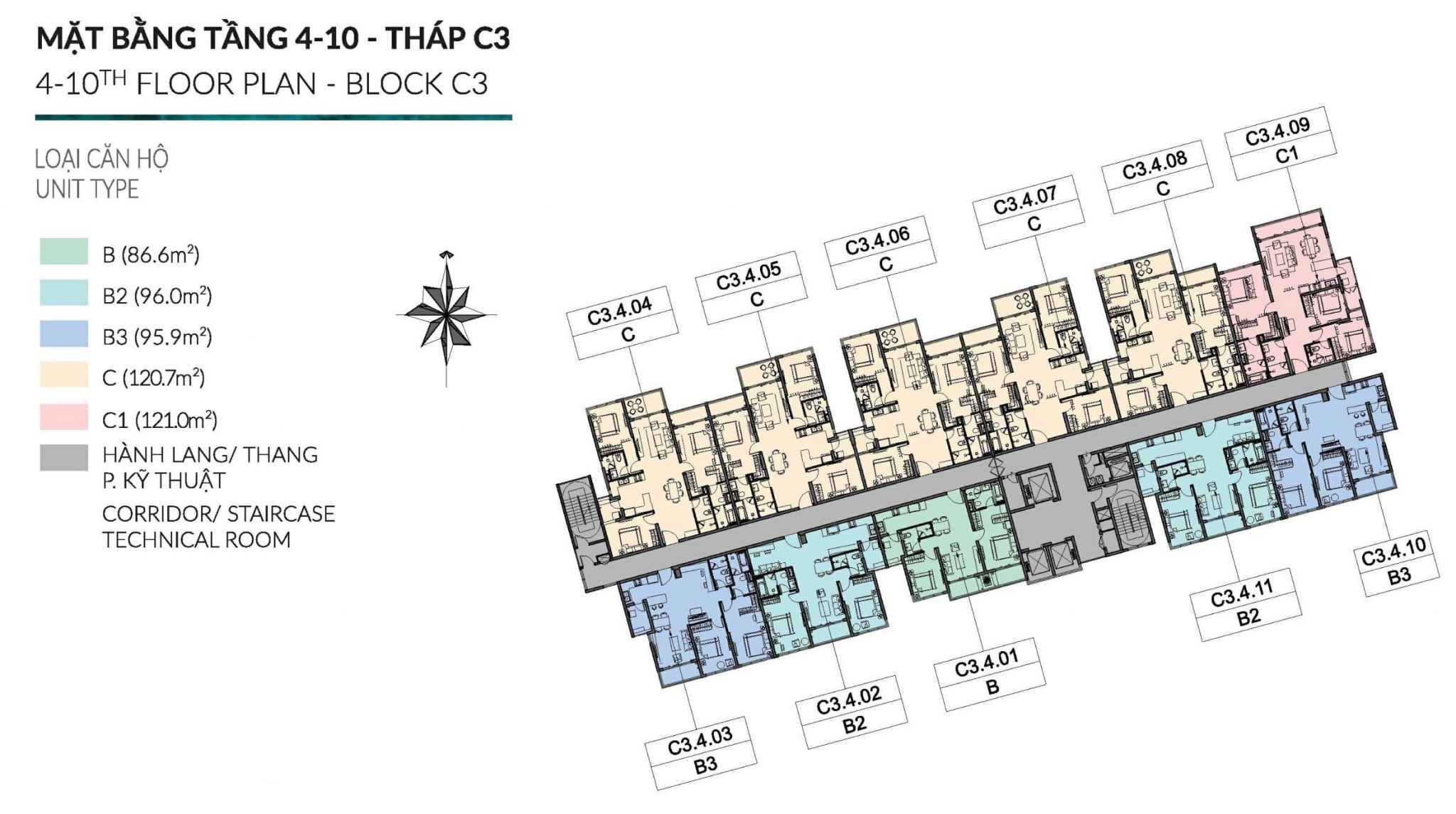 Diamond Centery - Tháp C3 - Tầng 4-10